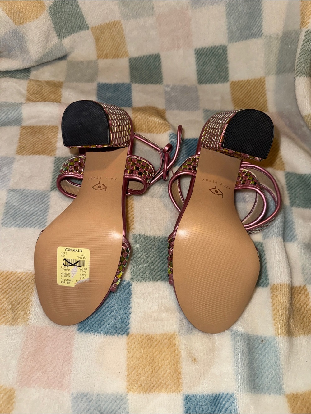 Katy Perry Collections Pink Metallic Woven Block Heel Sandals - Picture 3 of 3